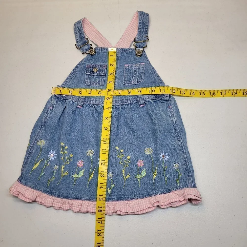 Faded Glory Vintage Y2K Denim Floral Embroidered Overall Skirt Jumper Dress